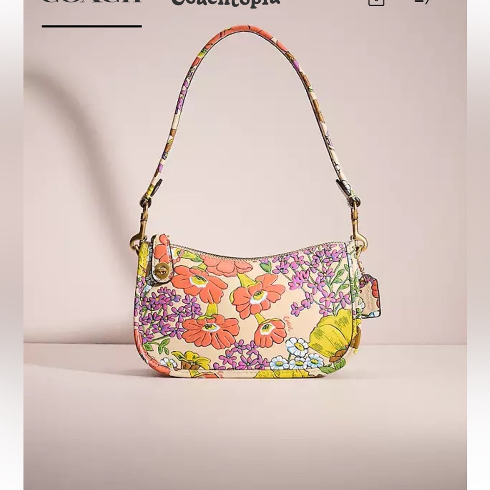 Coach Floral Print Shoulder Bag in Cream, Orange, Green, Pink - Picture 2 of 15